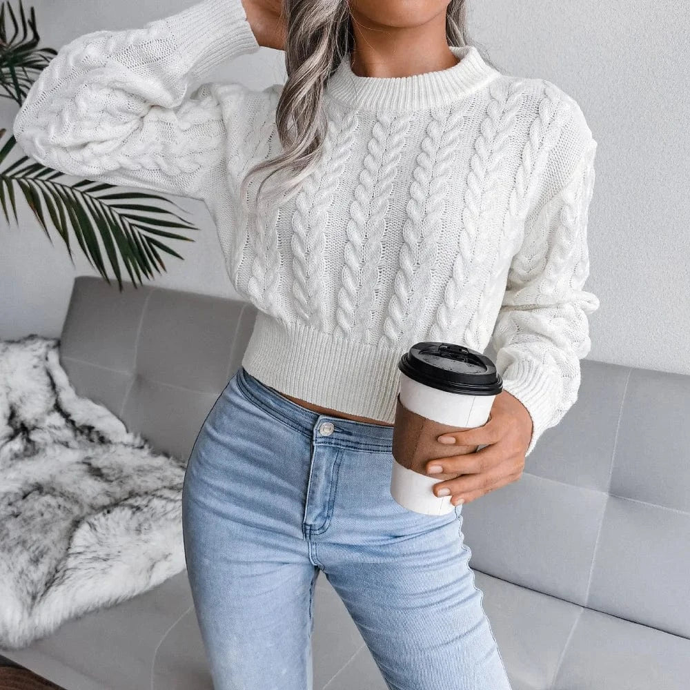 Women Twist Knitted Sweaters Autumn Winter O-Neck Long Lantern Sleeve Slim Knitwear Pullover Tops Elegance Sweet Woman Clothing