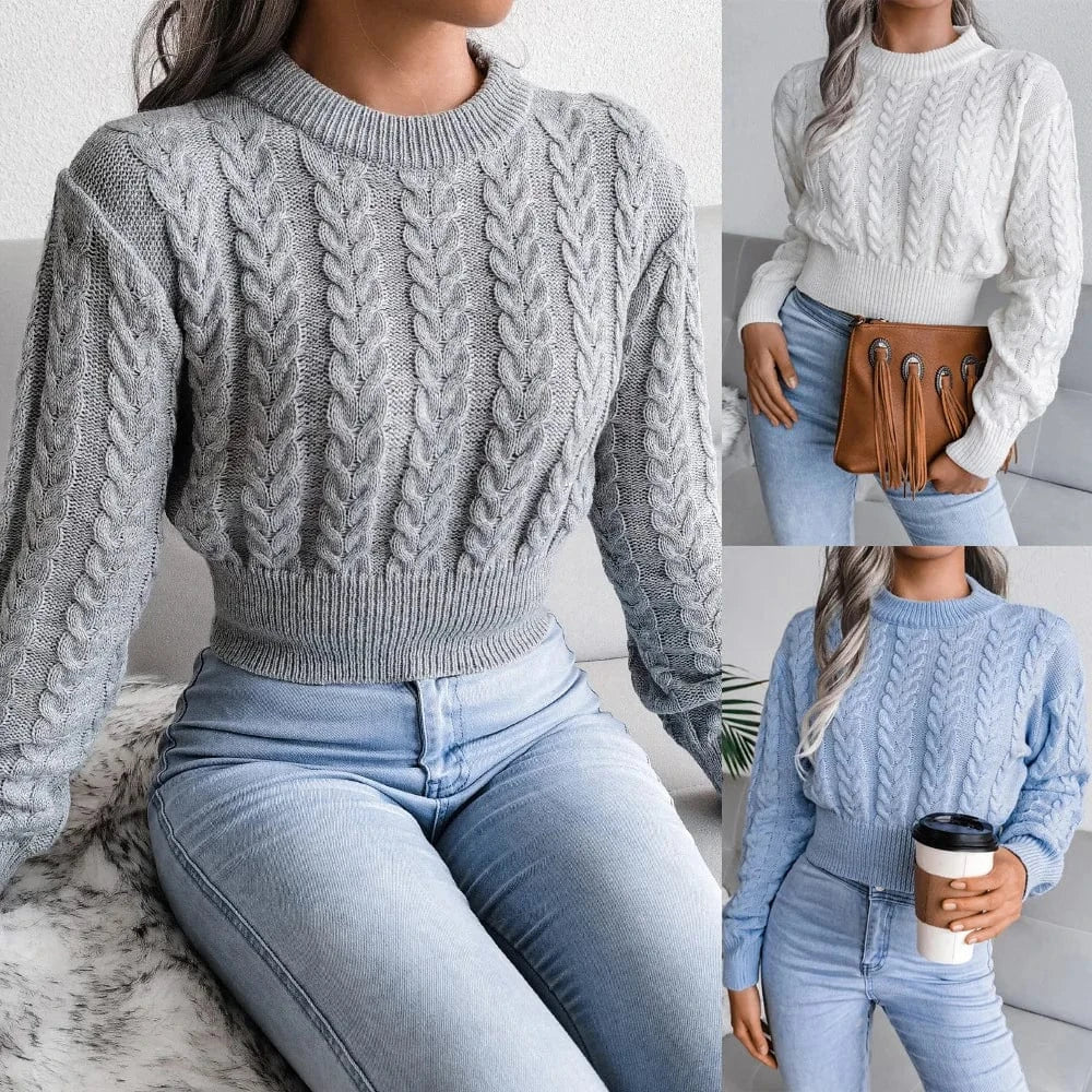 Women Twist Knitted Sweaters Autumn Winter O-Neck Long Lantern Sleeve Slim Knitwear Pullover Tops Elegance Sweet Woman Clothing