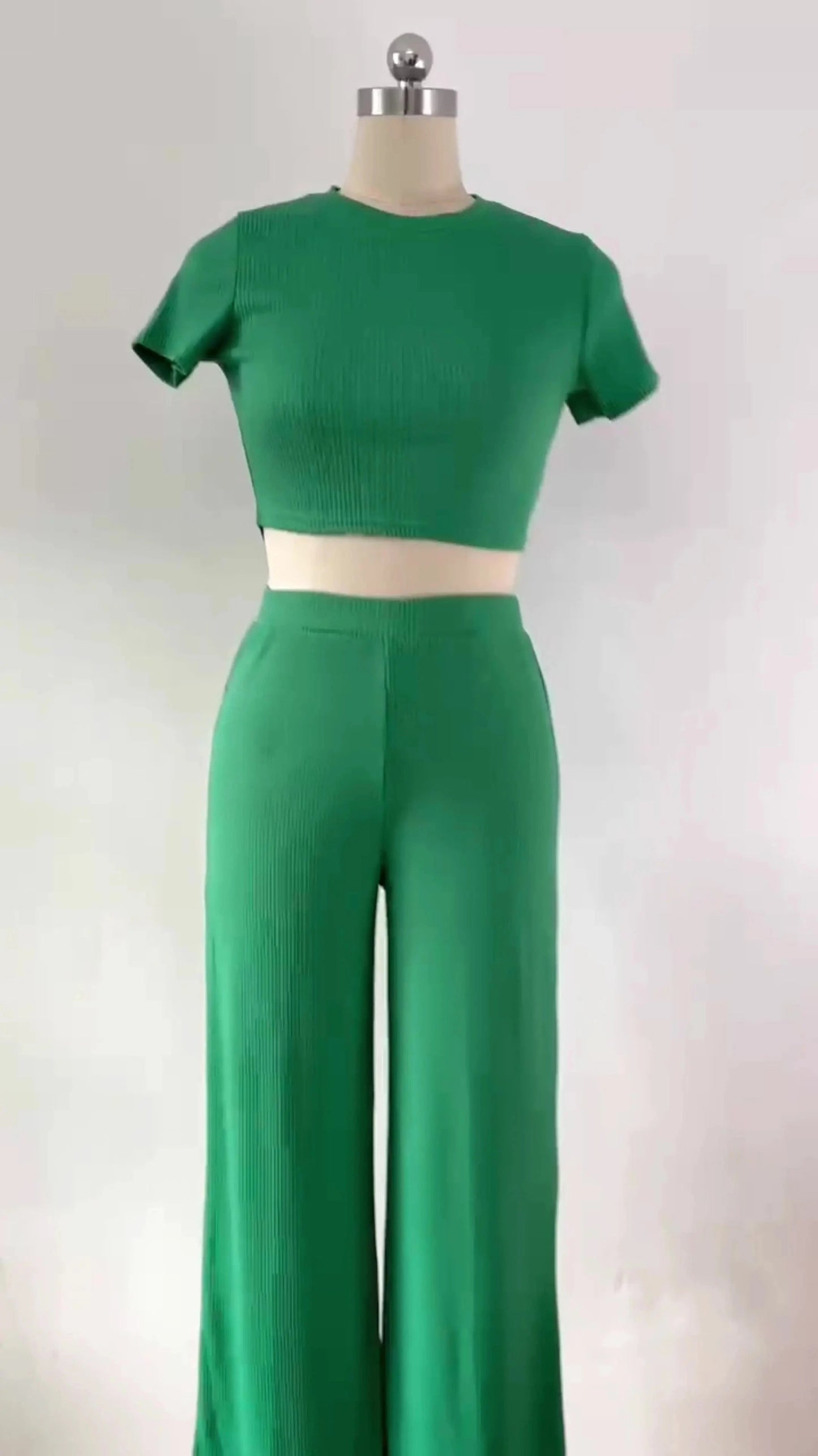 Women Two Piece Set Casual Sleeveless Solid Round Neck Vest Top Straight Loose Pants Sets High Street wear