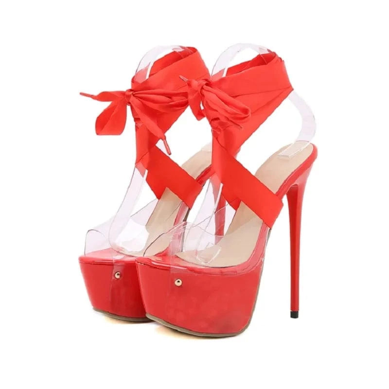 Women US10/EU42 / Red Women's Sandals Tacones Brand New Sexy Platform Dress Party Shoes Lace Up Female 2022 Stripper High Heels