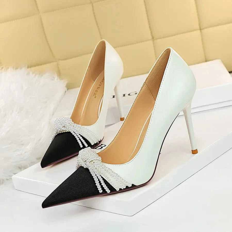 Women US10/EU42 / White Fashion Zapatos Tacones Talons Femme Stiletto Pumps Pointed Toe Pearl Bowknot Women's Heels