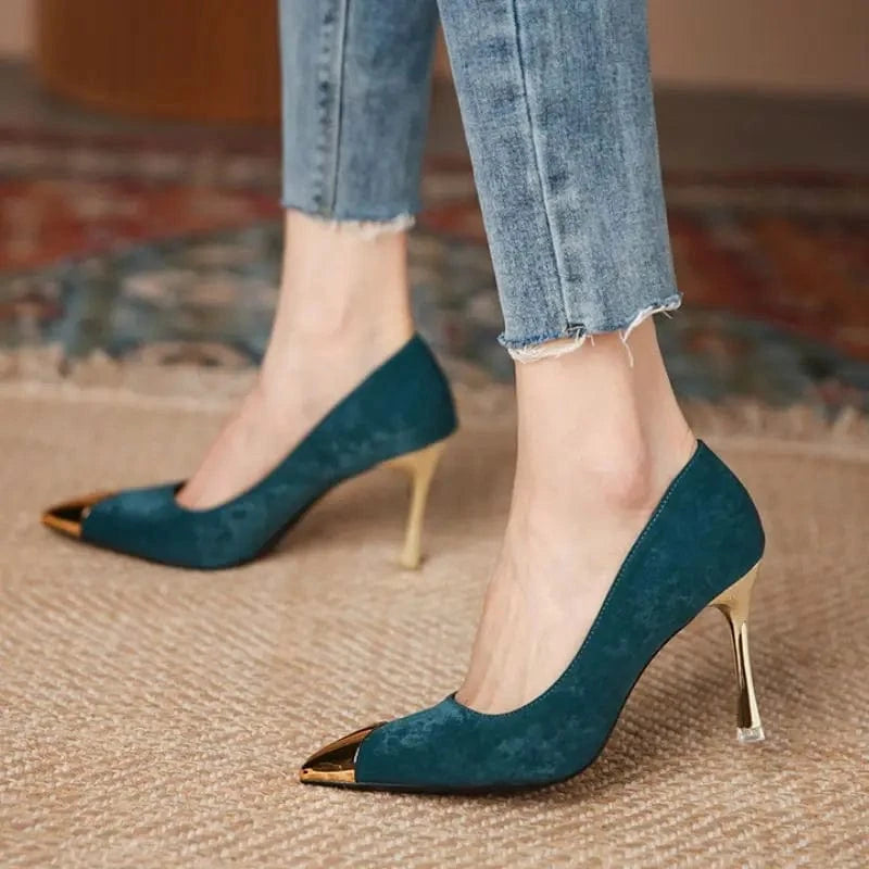 Women US11/EU43 / green(5CM) Small/Large SIzes Steel Toe Stiletto Sandalias Office Wear Pumps Medium Green Heels