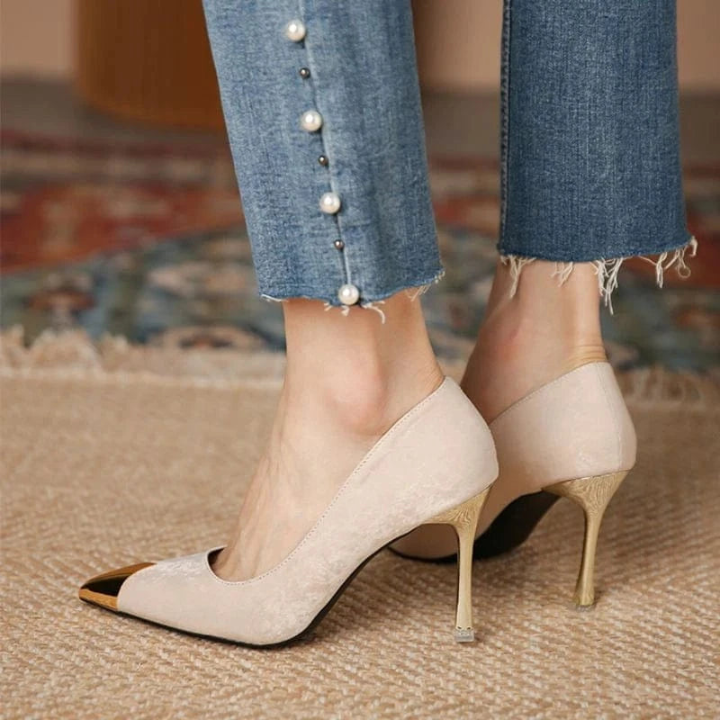 Women US3/EU33 / Apricot(5CM) Small/Large SIzes Steel Toe Stiletto Sandalias Office Wear Pumps Medium Green Heels