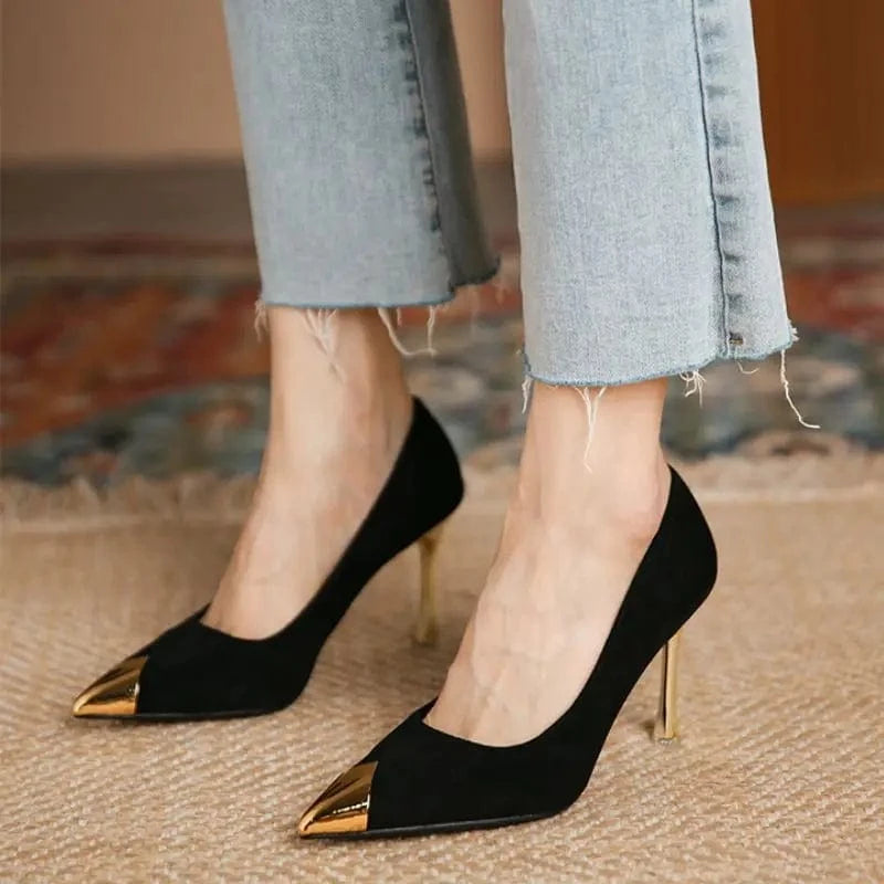 Women US4.5/EU35 / Black(7CM) Small/Large SIzes Steel Toe Stiletto Sandalias Office Wear Pumps Medium Green Heels