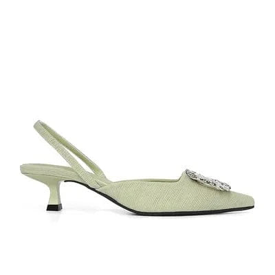 Women US4.5/Eur35 / Green YQY012 Top Quality Luxury Rhinestone Square Button Low Heel 3cm High Heels Sandals For Women And Ladies Sandals