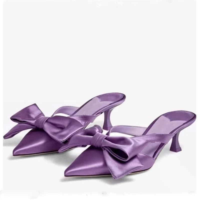 Women US5/EU36 / Purple Hot Selling Tacones De Zapato Low Shoes Female Bow Trending Purple Heels for Women Ladies