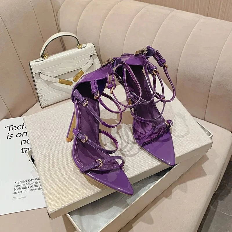 Women US5/EU36 / Purple Sexy Stilettos Women's Shoes Pointed Toe Buckles Sandals Talon Femme Ladies High Heels