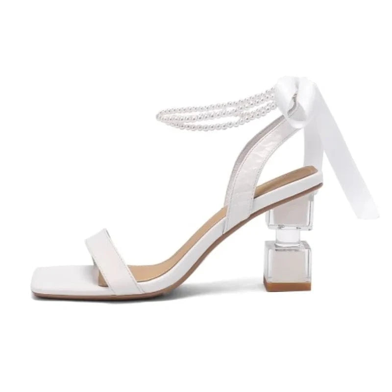 Women US5/EU36 / White Luxury Style Lace up Real Leather Wedding Braid Shoes Strange Strappy Sandals White Heels for Lady