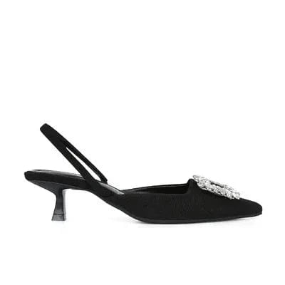 Women US5/Eur36 / Black YQY012 Top Quality Luxury Rhinestone Square Button Low Heel 3cm High Heels Sandals For Women And Ladies Sandals