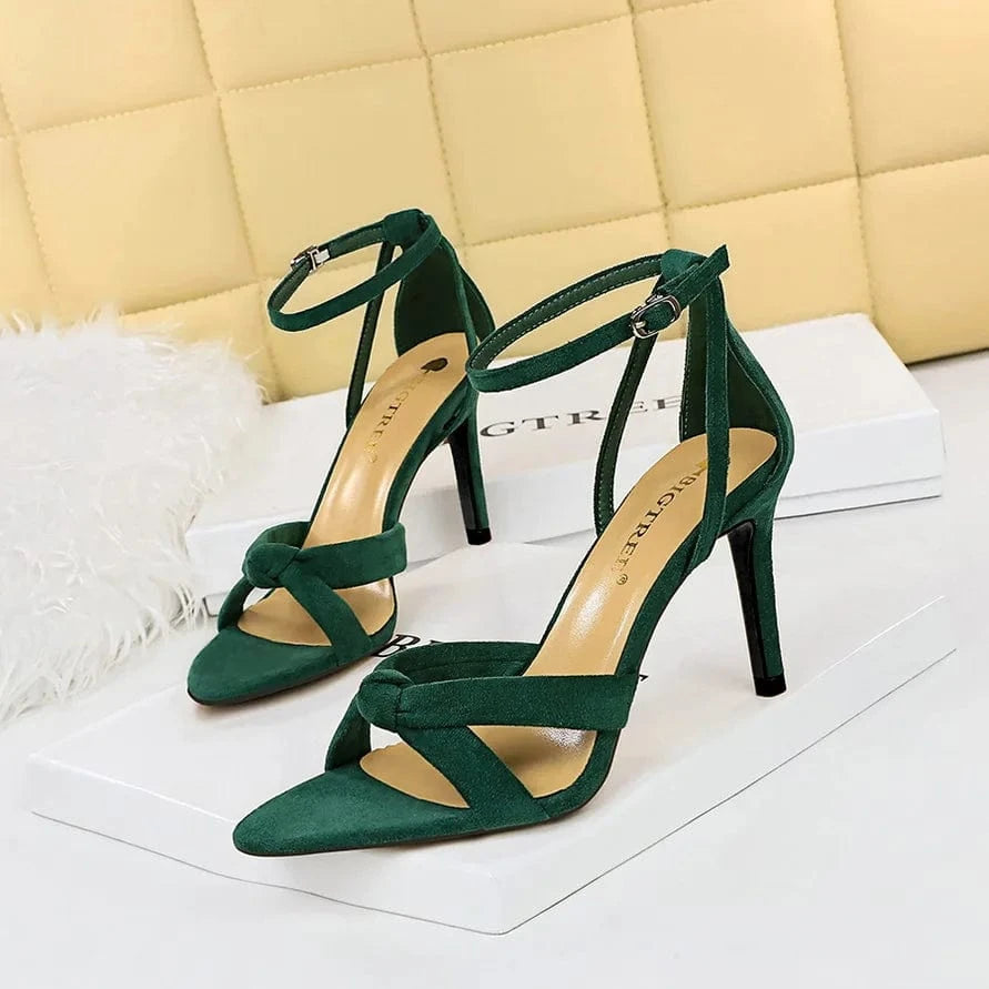 Women US7/EU38 / green(8.5CM) 11CM/8.5CM New Sandal Talon Pour Femm Fashion Stiletto Lace up Strap Heels for Women