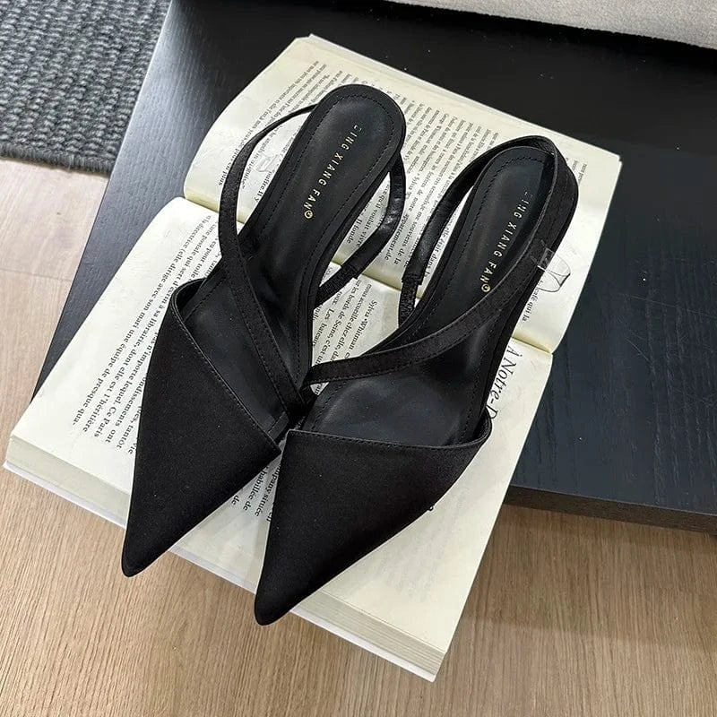 Women US8/EU40 / Black 2024 New Kitten Heel Designer New Fashion Shoes Heels Talons Femmes Pointed Toe Sandals for Women