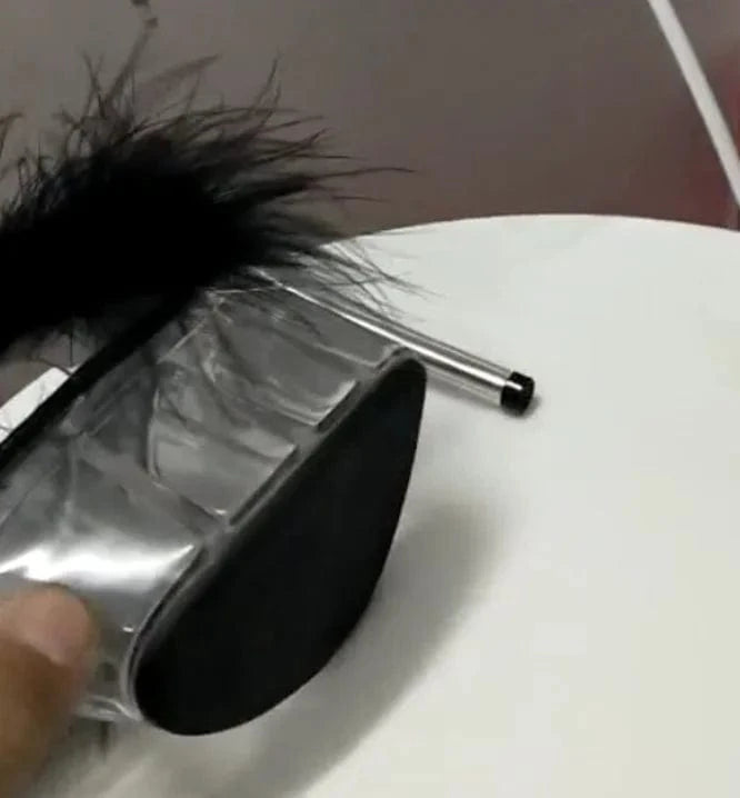 Women US8/EU40 / black(Black Sole) Platform Sandale Femme Glass Bottom Open Toe Furry High Heel Shoes Mules Slippers for Women