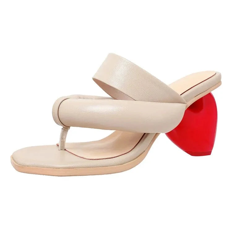 Women US9/EU41 / Nude Heart New Anti-Slip Celebre Sandale De Marque Square Toe Thong 2022 Heels for Ladies and Women