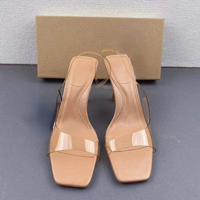 Women US9/EU41 / Nude Summer Tacchi New Style Mules Shoes Sexy Thin Stiletto High Heel Slide Sandals for Women and Ladies