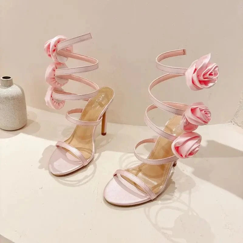 Women US9/EU41 / Pink Snake Wrap Trendy Talons Haut Sexy Escarpins Ankle Tie up 2024 New Arrival Heels Sandals for Women