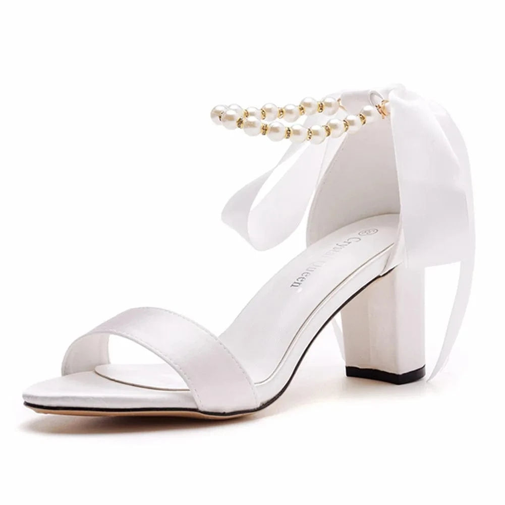 Women Wedding Shoes Fashion Silk Satin Round-toe Shoes Open-toe Large Size High Heel Sandals Ladies Banquet Dress Bridal Sandals