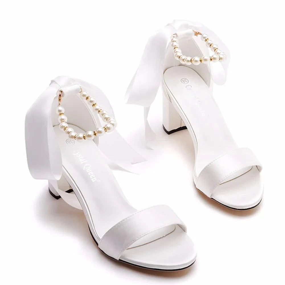 Women Wedding Shoes Fashion Silk Satin Round-toe Shoes Open-toe Large Size High Heel Sandals Ladies Banquet Dress Bridal Sandals