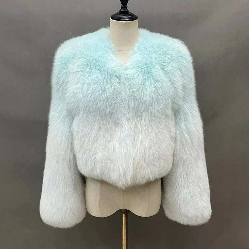Women Winter Fur Jacket Luxury Overcoat O-neck High Quality Genuine Fox Fur Coats