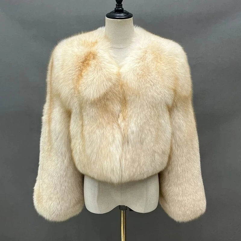 Women Winter Fur Jacket Luxury Overcoat O-neck High Quality Genuine Fox Fur Coats