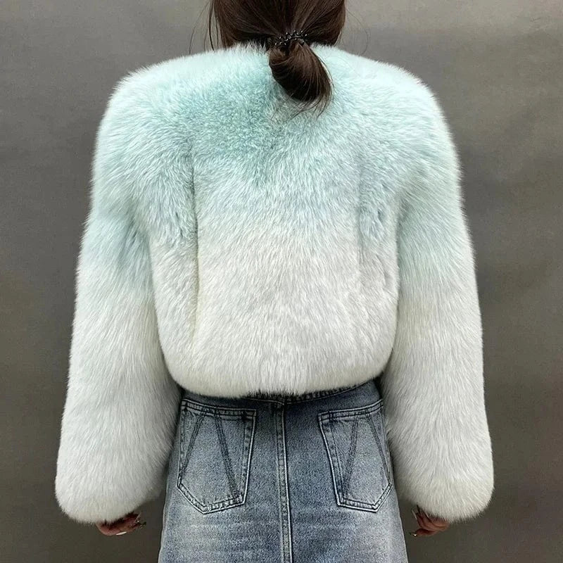 Women Winter Fur Jacket Luxury Overcoat O-neck High Quality Genuine Fox Fur Coats