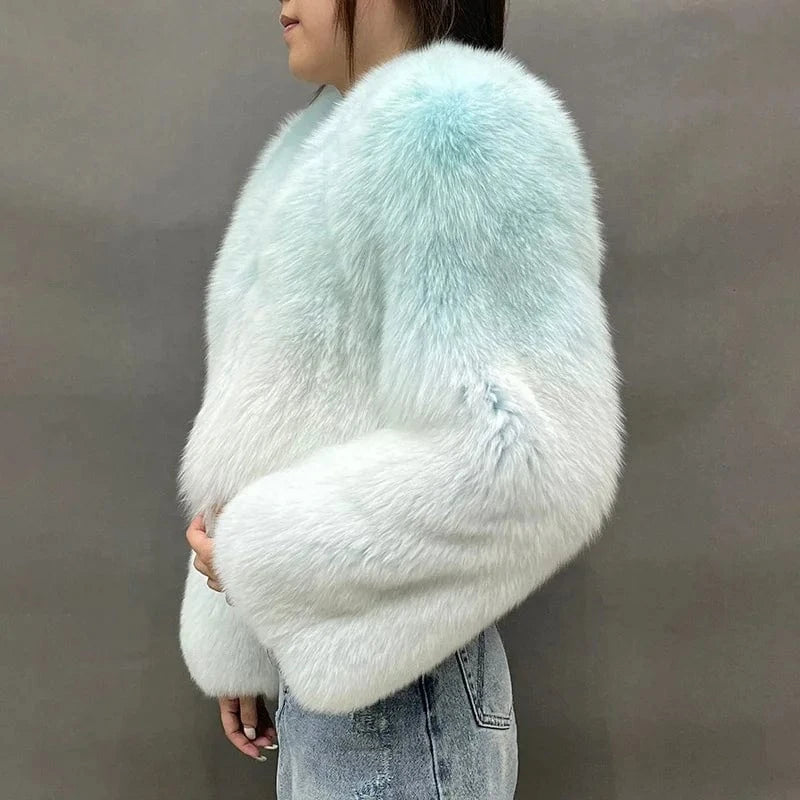 Women Winter Fur Jacket Luxury Overcoat O-neck High Quality Genuine Fox Fur Coats