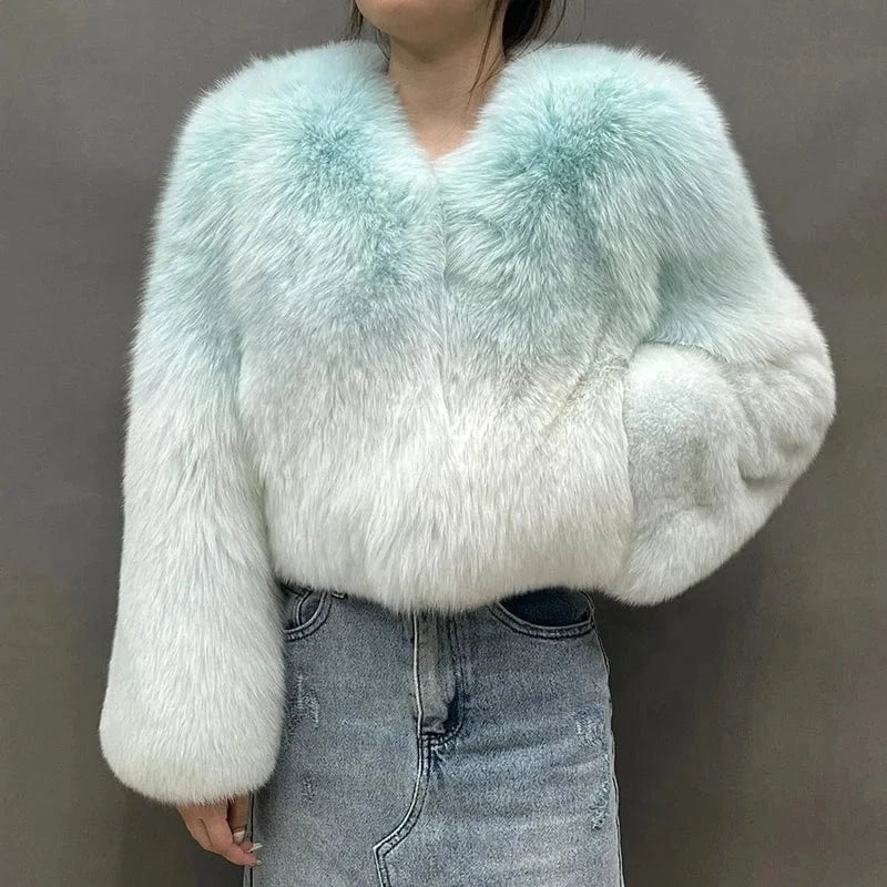 Women Winter Fur Jacket Luxury Overcoat O-neck High Quality Genuine Fox Fur Coats