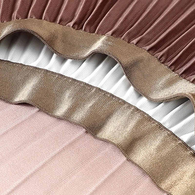 Women Y2K Gradient Midi Skirt Casual Luxury Elegant Korean High Waisted Pleated Skirts Girls Chic Long A-line Faldas