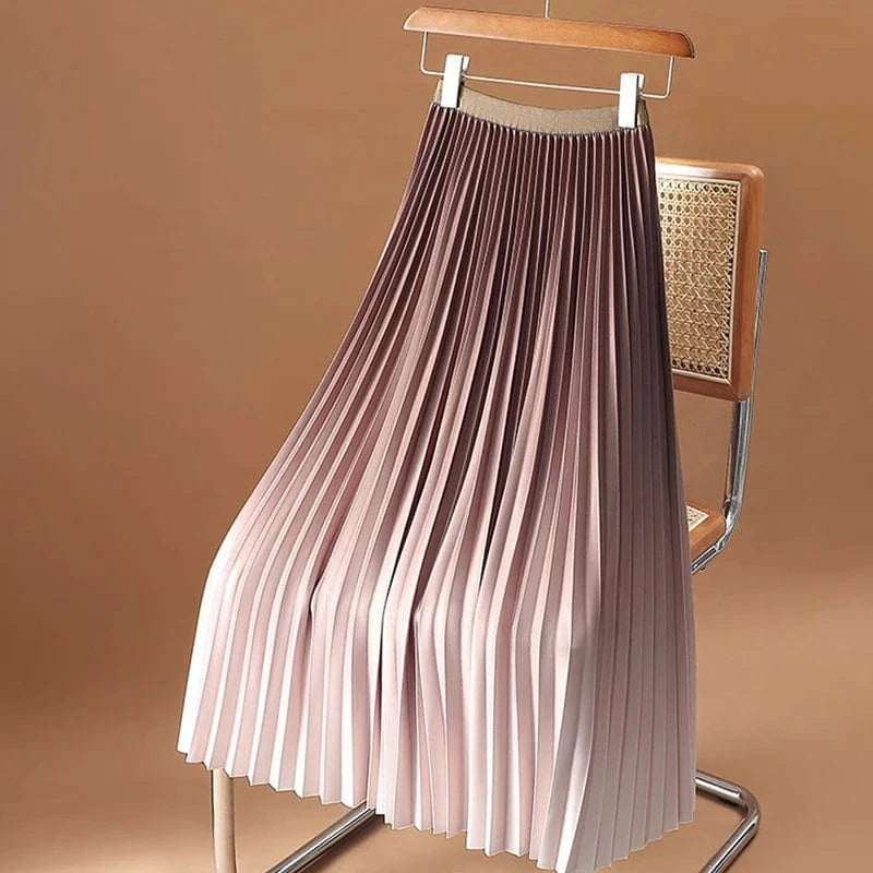 Women Y2K Gradient Midi Skirt Casual Luxury Elegant Korean High Waisted Pleated Skirts Girls Chic Long A-line Faldas