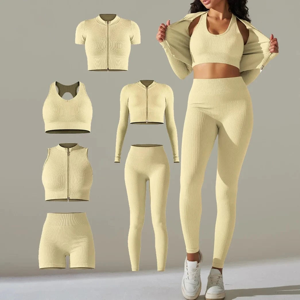 Women Yoga Leggings Running Workout 6pcs Sets Clothes Tops Sports Wear Gym Fitness Sets Seamless Leggings Workout Sets for Women