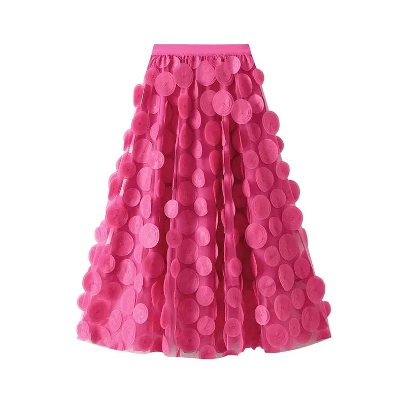 Womens 2024 Spring Summer High Waist Elastic Midi Long Tutu Skirts S-3XL Retro Goth 3D Design Polka Dot Tulle Mesh Skirts