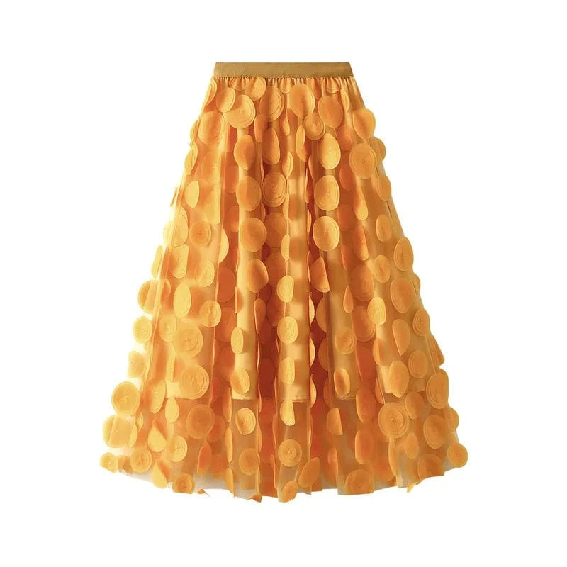 Womens 2024 Spring Summer High Waist Elastic Midi Long Tutu Skirts S-3XL Retro Goth 3D Design Polka Dot Tulle Mesh Skirts