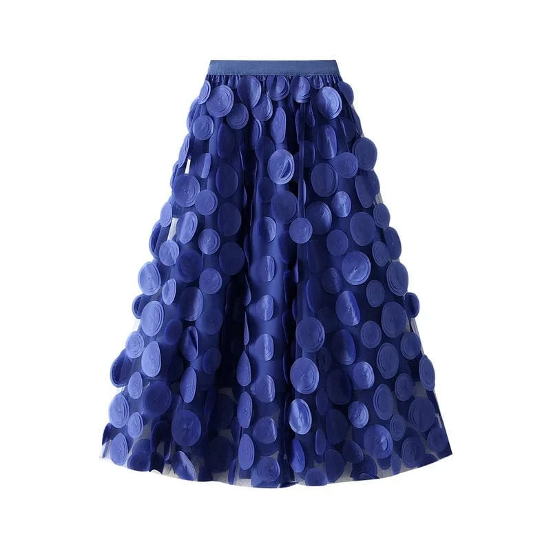 Womens 2024 Spring Summer High Waist Elastic Midi Long Tutu Skirts S-3XL Retro Goth 3D Design Polka Dot Tulle Mesh Skirts