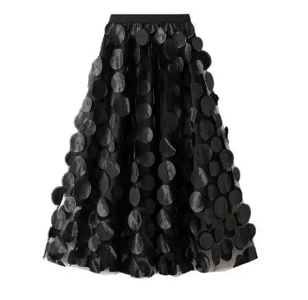 Womens 2024 Spring Summer High Waist Elastic Midi Long Tutu Skirts S-3XL Retro Goth 3D Design Polka Dot Tulle Mesh Skirts