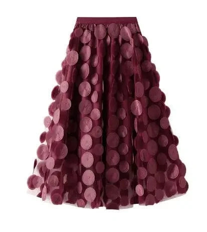 Womens 2024 Spring Summer High Waist Elastic Midi Long Tutu Skirts S-3XL Retro Goth 3D Design Polka Dot Tulle Mesh Skirts