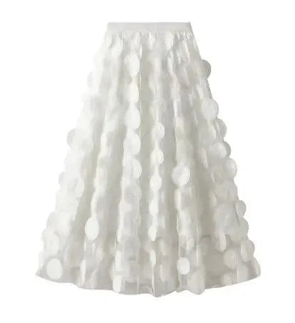 Womens 2024 Spring Summer High Waist Elastic Midi Long Tutu Skirts S-3XL Retro Goth 3D Design Polka Dot Tulle Mesh Skirts
