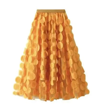 Womens 2024 Spring Summer High Waist Elastic Midi Long Tutu Skirts S-3XL Retro Goth 3D Design Polka Dot Tulle Mesh Skirts