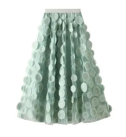 Womens 2024 Spring Summer High Waist Elastic Midi Long Tutu Skirts S-3XL Retro Goth 3D Design Polka Dot Tulle Mesh Skirts