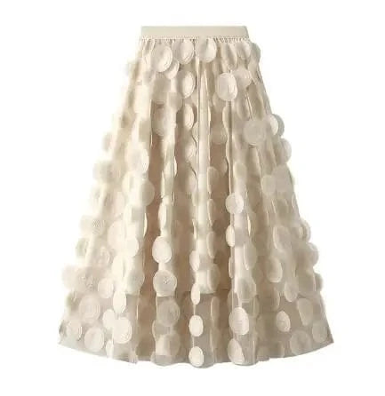 Womens 2024 Spring Summer High Waist Elastic Midi Long Tutu Skirts S-3XL Retro Goth 3D Design Polka Dot Tulle Mesh Skirts