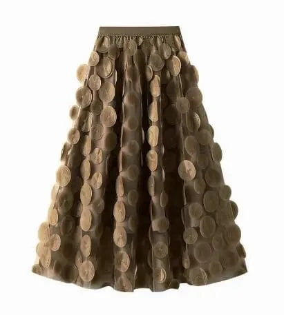 Womens 2024 Spring Summer High Waist Elastic Midi Long Tutu Skirts S-3XL Retro Goth 3D Design Polka Dot Tulle Mesh Skirts