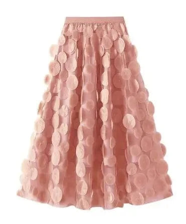Womens 2024 Spring Summer High Waist Elastic Midi Long Tutu Skirts S-3XL Retro Goth 3D Design Polka Dot Tulle Mesh Skirts
