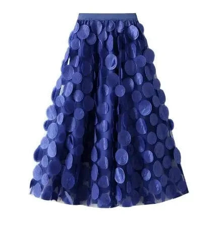 Womens 2024 Spring Summer High Waist Elastic Midi Long Tutu Skirts S-3XL Retro Goth 3D Design Polka Dot Tulle Mesh Skirts