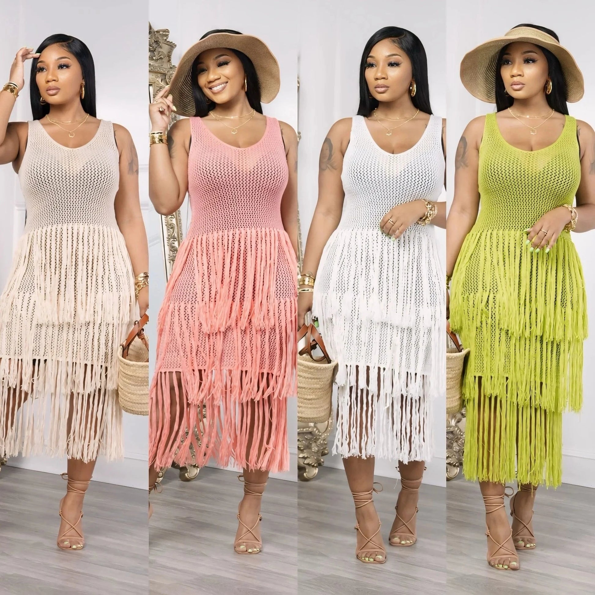 Womens affordable clothing summer sun hollow out mesh cover up beach dress for women