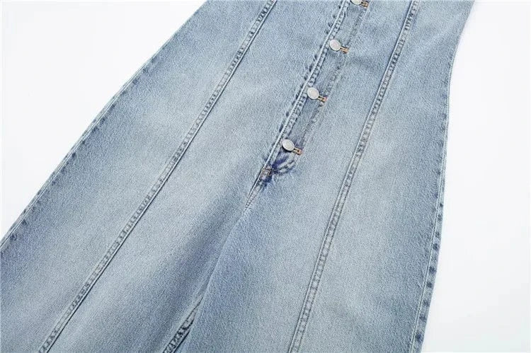 Womens Casual Classic Jumpsuit Off Shoulder Strapless Vintage Denim Long Pants High Street Jumpsuit Women