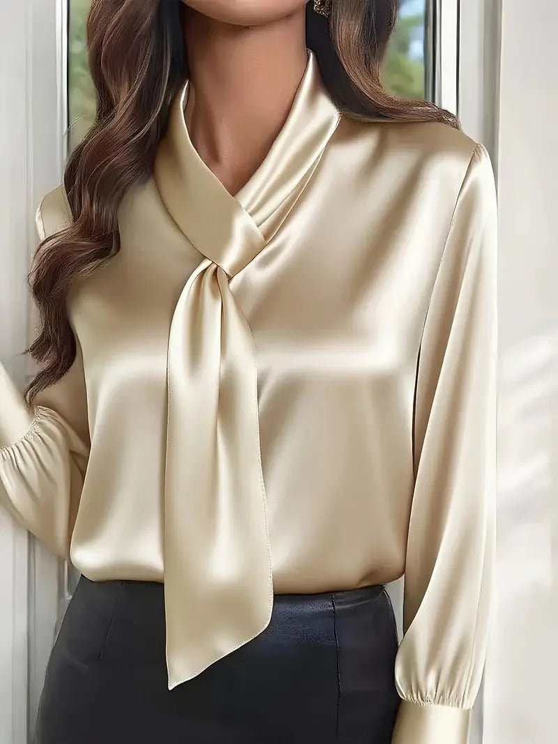 Women's Long Sleeve Blouse Sailor Collar V - Neck White - Elegant Office Wear For Professionals - SN Wigs & More