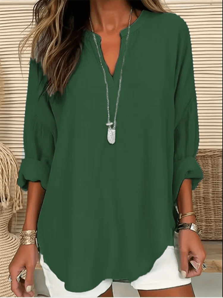 Women's Long Sleeve V - Neck T-Shirt – Loose Fit Casual Office Elegant Modern Style - SN Wigs & More