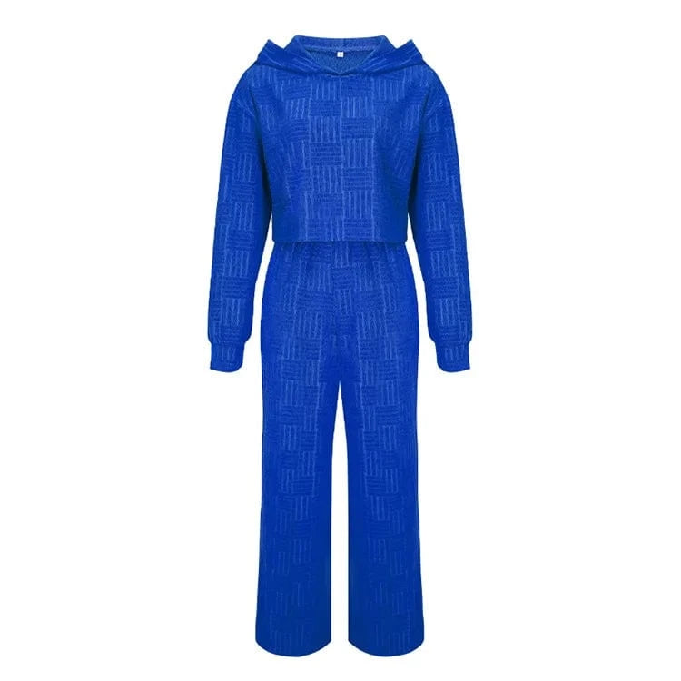 Womens Outfits Towel Hooded Sweatshirt Female Sweater Suit Long Sleeve Crop Top High Waist Two Piece Wide Leg Pants Set