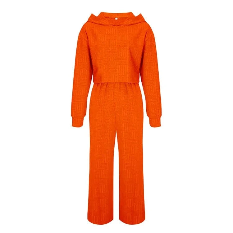 Womens Outfits Towel Hooded Sweatshirt Female Sweater Suit Long Sleeve Crop Top High Waist Two Piece Wide Leg Pants Set
