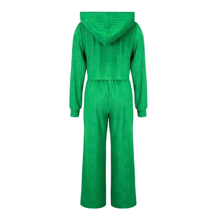 Womens Outfits Towel Hooded Sweatshirt Female Sweater Suit Long Sleeve Crop Top High Waist Two Piece Wide Leg Pants Set