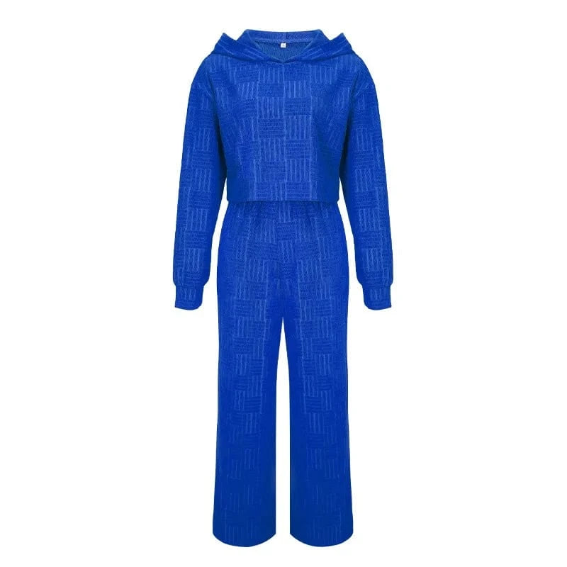 Womens Outfits Towel Hooded Sweatshirt Female Sweater Suit Long Sleeve Crop Top High Waist Two Piece Wide Leg Pants Set