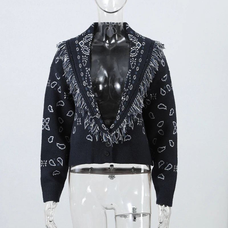 Women's Sweater + Tassel Trim V - Neck + Ethnic Style - SN Wigs & More
